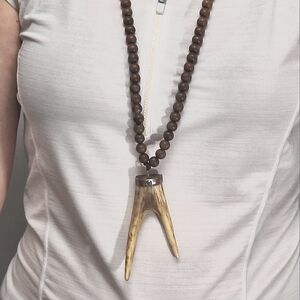 CLP | Wood Bead, Double Antler Necklace